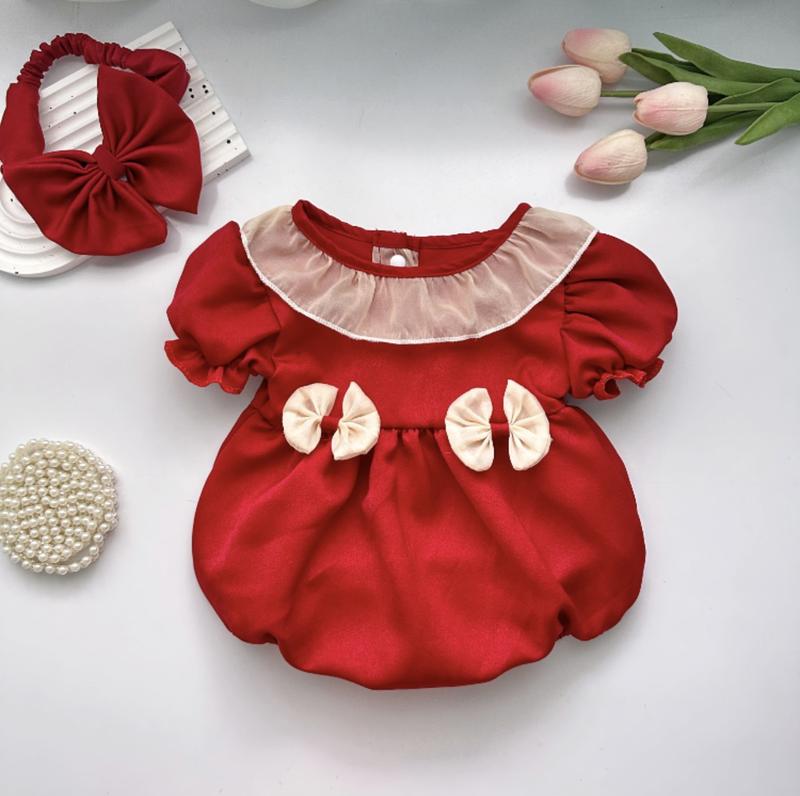  Body Đầy Tháng Cổ Bèo Cho Bé Sơ Sinh Đủ Size 3-13kg Chất Lụa Tằm Mềm Mịn Mát Tông Màu Đỏ Rực Rỡ 