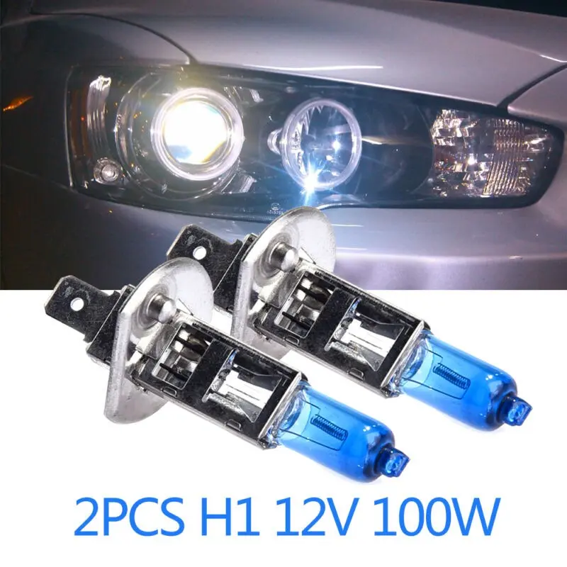 Đèn pha ô tô, H1, 12V, 100W, Ánh sáng trắng (4300k), Bóng đèn Halogen, Bộ 2 chiếc