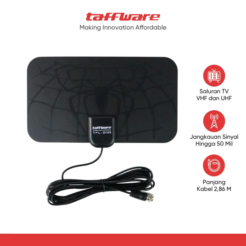 Taffware Antena TV Digital DVB-T2 4K High Gain 25 dB Spider Pattern V2.0 - TFL-D139 - Black 0