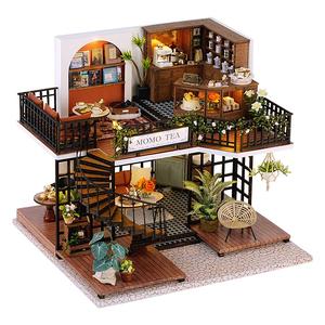Forest Teashop Wooden Book Nook Kit, 1 Box DIY 3D Wooden Puzzle, 3D Desktop Decoration Ornament, DIY Model Kit for Bookshelf Decoration, Stocking Fillers Gift