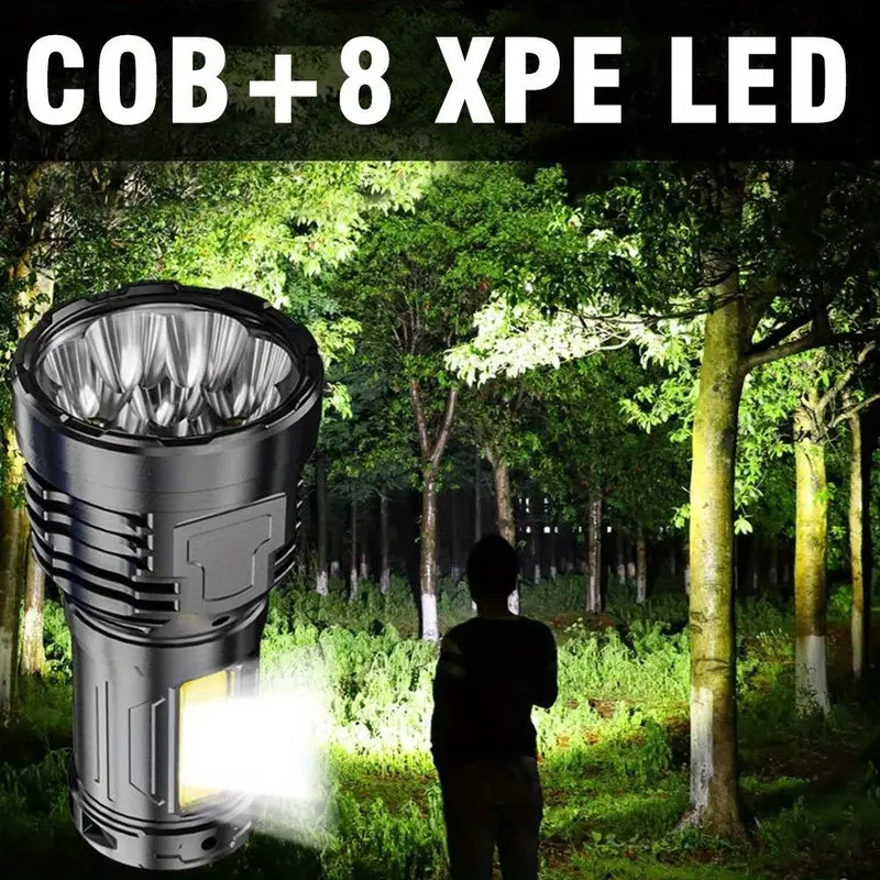 8 LED Flashlight with COB Side Reading Light, Rechargeable Camping Torch, Durable Outdoor Camping Accessories for Gifts, Christmas Gift 2