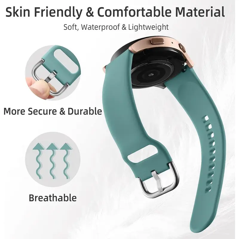 Soft Silicone Watch Band (Band Only), Adjustable Watch Band for Samsung Galaxy Watch 7/6/5/4 40mm 44mm/Watch 6 Classic 43mm 47mm/Watch 5 Pro 45mm/Active 2, Wearable 4