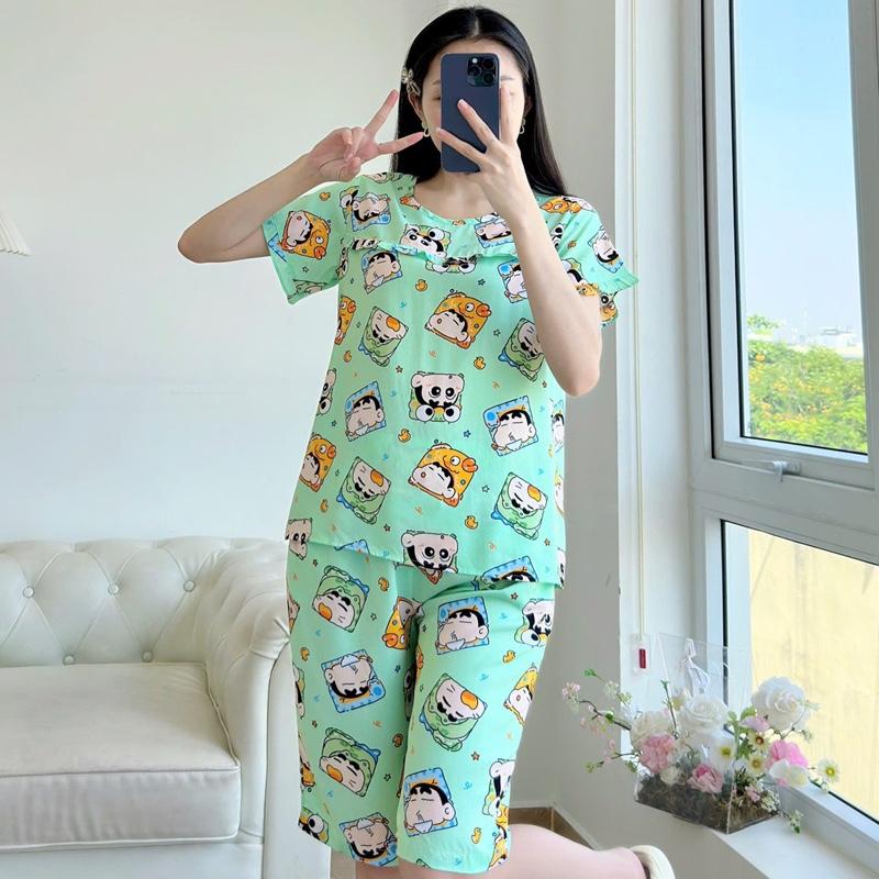 Bộ tole lanh quần lửng áo có tay phối bèo xinh xắn Nữ mặc nhà Women 3