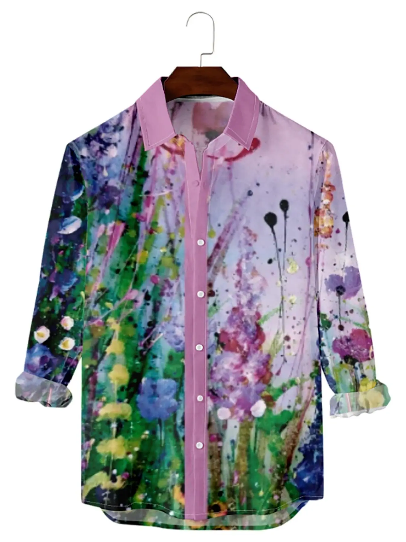 Men's Floral Print Button Front Shirt, Regular Fit Casual Long Sleeve Collared Top for All Seasons, Men's Clothes for Daily Wear
