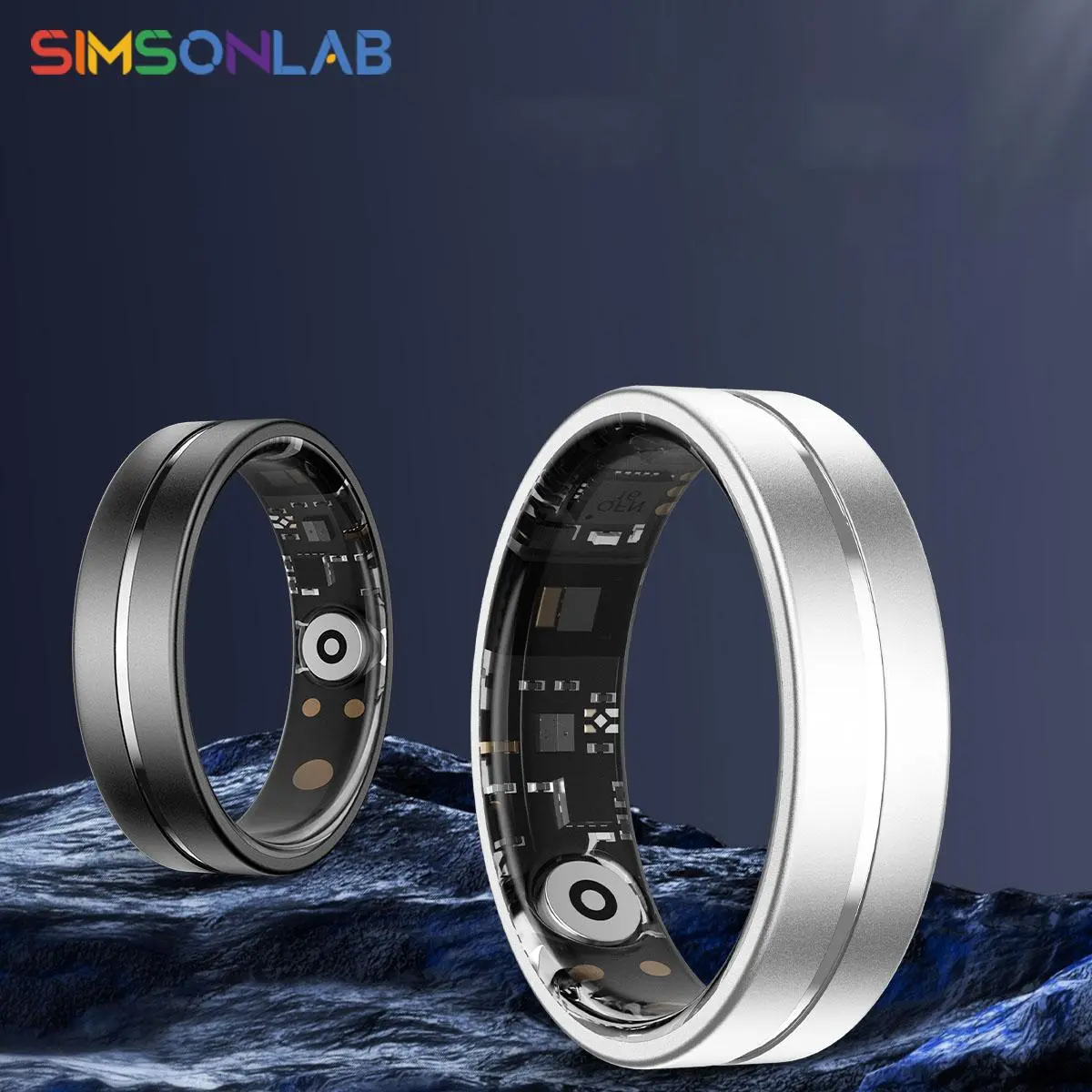 SIMSONLAB Smart Ring, Fashionable Couple Rings, BT Connection, IP68 Waterproof Fitness Tracker, Pedometer for Steps, for Android and iOS