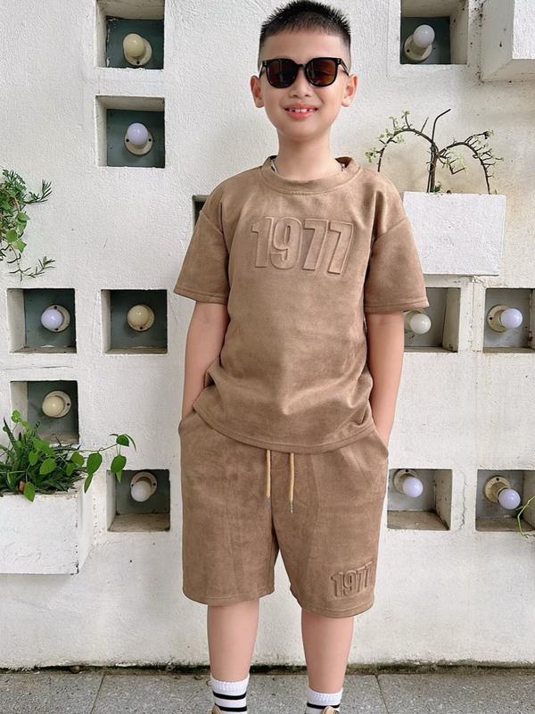 Bộ quần áo bé trai cổ tròn thể thao chất liệu da lộn cao cấp có chữ dập nổi 3D, lịch sự ( mintkids01 ) chạy Bộ sport Top