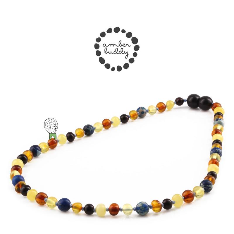 Amber Buddy - JN101 Kalung Amber dengan Deep Blue Imperial Jasper untuk Junior. 38cm [ FREE BANGLE ] 2