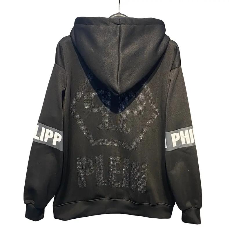 Áo khoác hoodie khoá zip Plip logo sắt 2P in sọc dải chữ ngang Kim tuyến cho các boy phố đi cháy phố Jacket Menswear áo  hoodie philipp plein Dài Tay hoodie  philipp plein áo  khoác