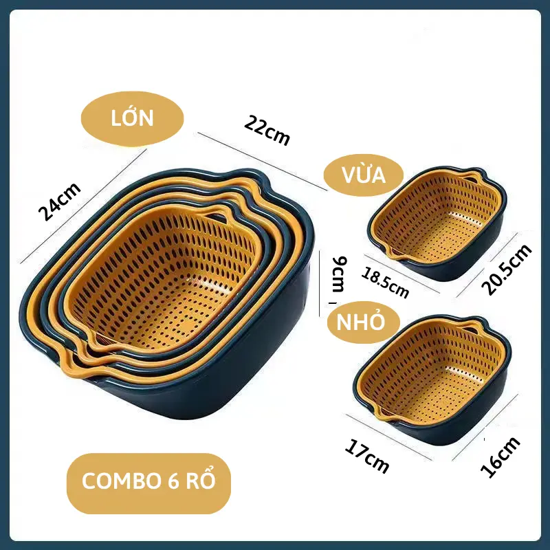 Rổ nhựa chữ nhật đựng đồ kèm chậu , combo 6 rổ , tiện dụng 0