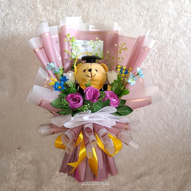 Bucket Boneka wisuda+bunga artificial Hadiah Toys Dolls 3