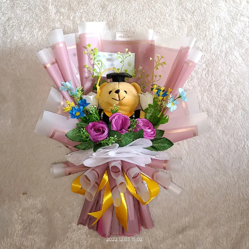 Bucket Boneka wisuda+bunga artificial Hadiah Toys Dolls 3
