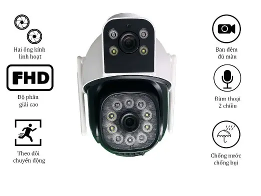 Camera 4G Không Kết Nối Wifi Chỉ Sử Dụng Sim 4G Drcam Giám Sát Ngoài Trời 2 Ống Kính Xoay 360 Độ Siêu Nét 3MP