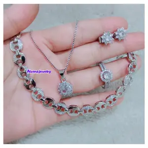 Terbaru Satu Set Perhiasan silver Aksesoris Xuping Wanita Dewasa Kalung Liontin Gelang Dan Cincin Mewah
