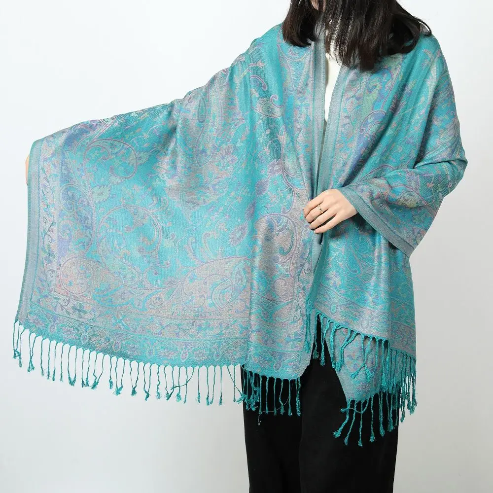 Casual Ethnic Style Women Jacquard Scarf Cotton Print Soft Fringed Scarves Headscarf Winter Warm Long Wrap Shawl
