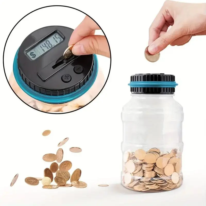 Coin Counting Jar, 1 Count Transparent Automatic Coin Bank with Digital Display, Large Piggy Bank without Battery, Money Saver for Home Office Dormitory School, Halloween Thanksgiving Gift, Decor