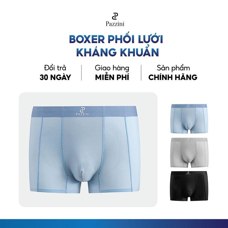 Combo 3 quần lót nam boxer PAZZINI phối lưới thun lạnh kháng khuẩn cao cấp quần sịp nam co giãn 4 chiều thấm hút tốt - BX014 Menswear