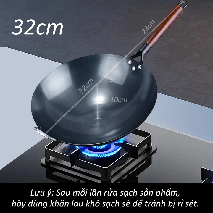 Chảo Thép Chống Dính Cán Gỗ Sồi Cao Cấp Đường Kính 30cm Chuyên Dùng Cho Mọi Nhà, Nhà Hàng 7