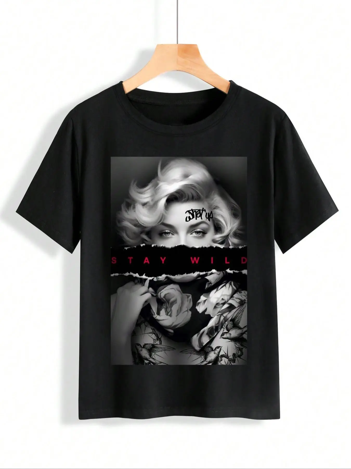 Women's Figure & Letter Print Round Neck Tee, Fashion Casual Short Sleeve T-shirt for Daily Wear, Ladies Summer Clothes