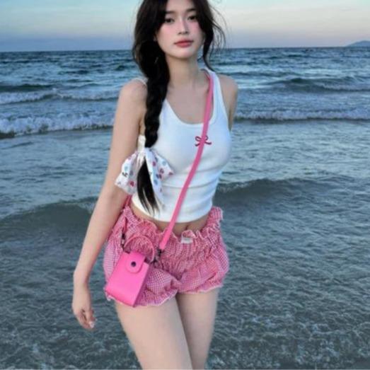 Quần sooc dúm caro bánh bèo peonyb - Short ngắn cạp chun thiết kế dúm giả váy tiểu thư năng động mặc đi biển, ở nhà oversize bigsize hàn quốc đẹp