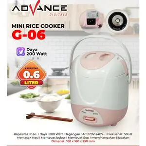 Advance Digitals G-06 Mini Rice Cooker Travel Kapasitas 0.6 Liter Anti Lengket 200 Watt Garansi 1 Tahun Penanak Nasi Bubur Hemat Energi