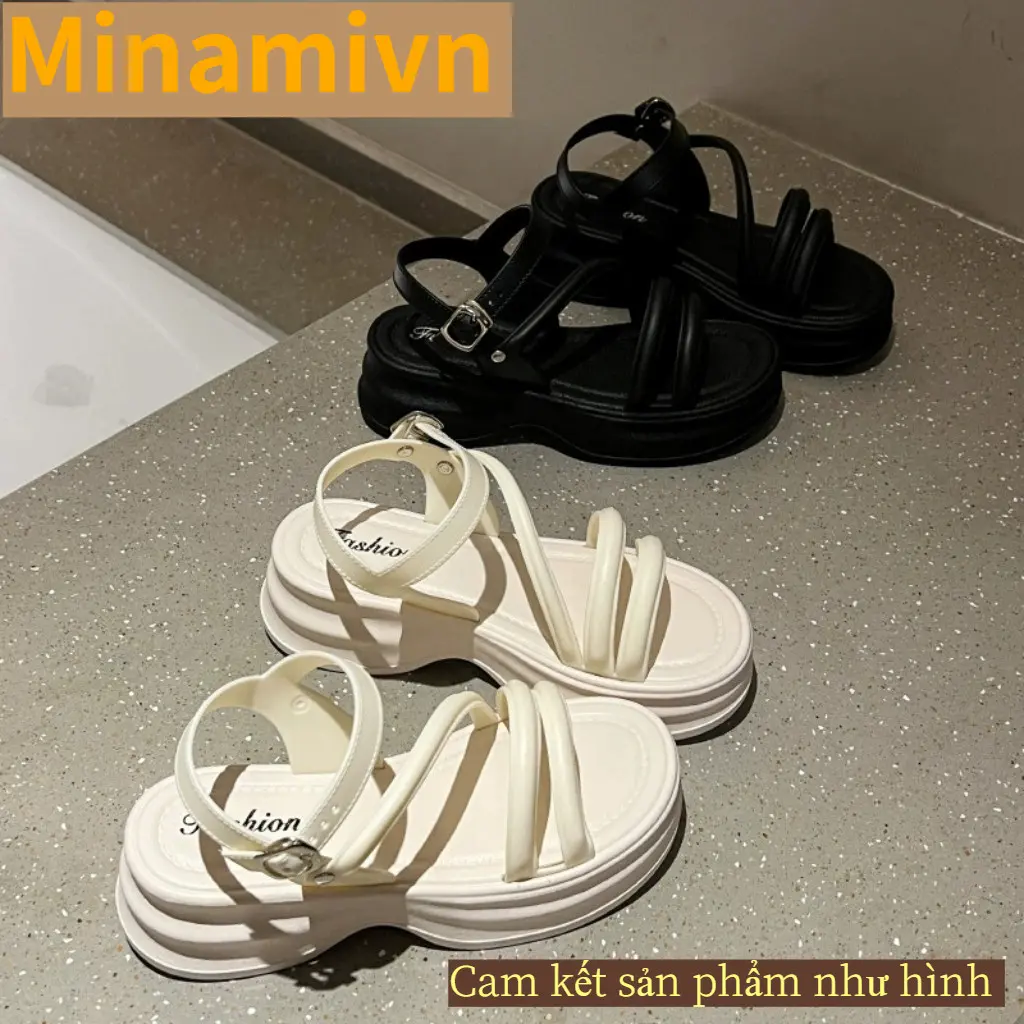 Dép Sandal nữ thời trang quai dây, dép quai hậu chất liệu cao su đế độn 4.5cm