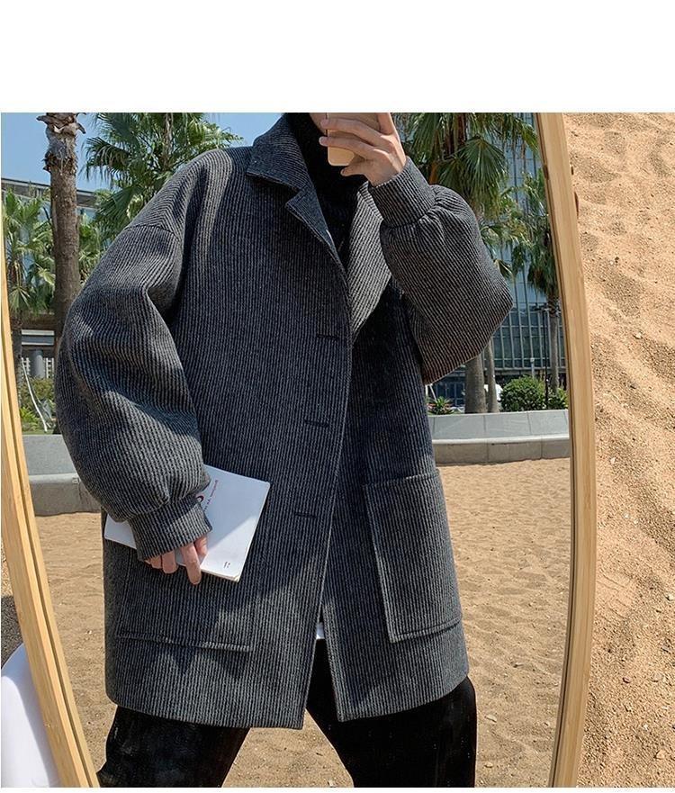 Product Introduction of Autumn Winter Cotton-Padded Coat Mid-Length Design Windbreaker Men's Korean-Style Trendy Casual Cape British Style Coat Woolen Coat 10