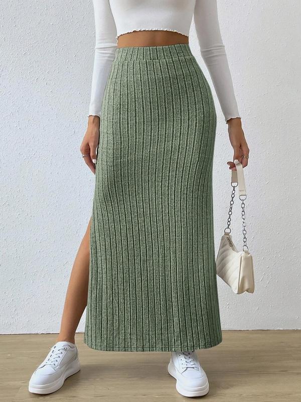 TikTok Shop Women s Chic Minimalist Plain Split Thigh High Waist Bodycon Knitting Skirt Lady Casual Comfy Long Skirt for Spring Fall Summer Skirts Ladies Bottoms Downtown Girl Clothes