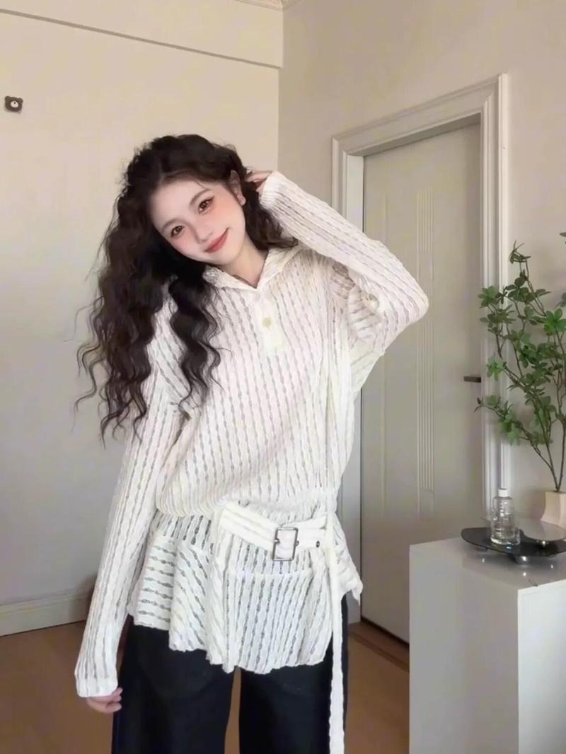 Product Introduction of Áo Hoodie Dệt Kim, Phong Cách Hàn Quốc, Thiết Kế khoét Nhẹ, Thích Hợp Cho Mùa Xuân Và Mùa Hè, Thiết Kế Eo Thon, Hàng Mới Về Năm 2025 6