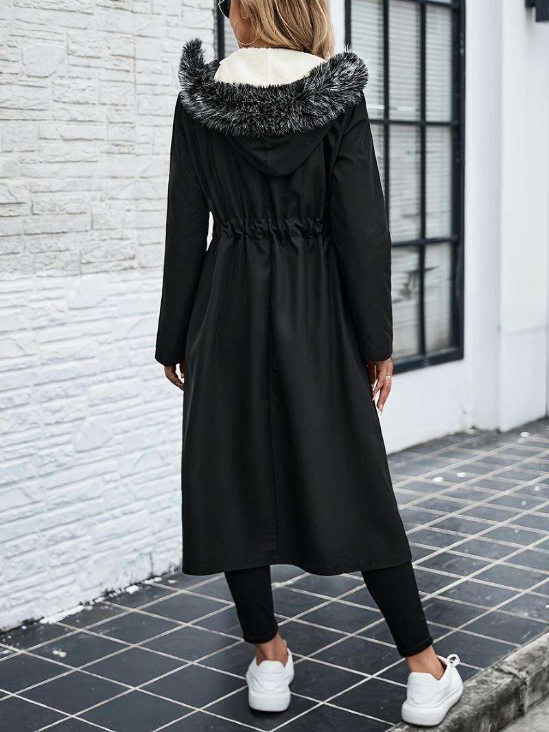 Product Introduction of Women's Solid Zip Up Fleece Hooded Coat, Casual Long Sleeve Thermal Lined Outerwear for Fall & Winter, Ladies Clothes for Daily Wear 2