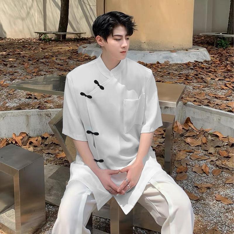  Áo shanghai cổ tàu vạt chéo form unisex - Trắng  Đỏ đô Đen thích hợp Tết 