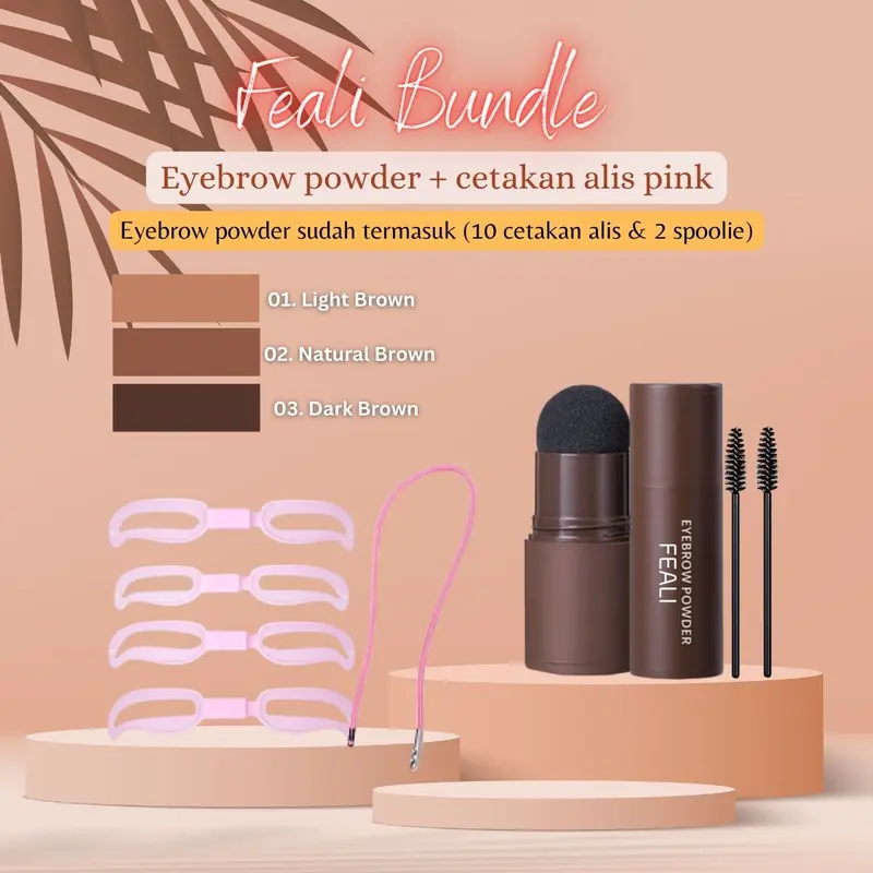 FEALI Paket Bundle (2PCS) Stamp Alis Instan Best Seller - (Eyebrow Powder Cetakan Alis Instan Waterproof, Cetakan Alis Instan Tali Eyebrow Card Dengan 4 model) Wajah 1