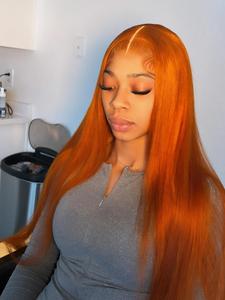 Orange Human Hair Lace Front Wigs for Women, Gorgeous Fluffy Wigs with Baby Hair Design, Human Hair Wigs for Party, Daily Use