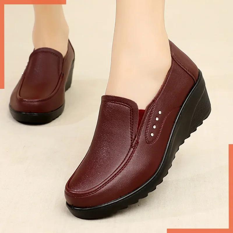 Giày Cao Gót Thời Trang Nữ, Mùa Lò Xo Và Mùa Thu, Da Thật, Đế Xuồng, Giày Thường Ngày Đơn, Giày Cao Gót Cho Mẹ, Giày Cao Gót Shoes Đế Cao 0