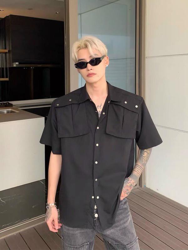 Áo sơ mi nam nữ tay lỡ form rộng phối túi hộp cúc bấm trẻ trung, thanh lịch phong cách Hàn Quốc thời trang Unisex