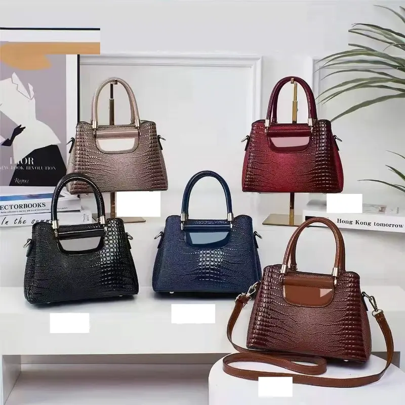 Tas Selempang Wanita  Kulit PU 460 Motif Croco Leads Fashion Hitam Cokelat Navy Tas Korean Style Tas Kerja Wanita Tas Tangan Murah 8