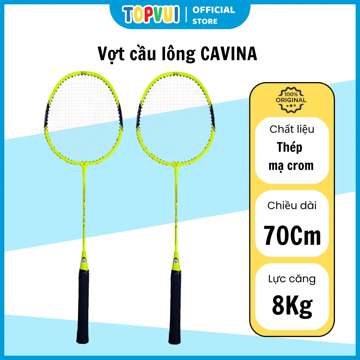 Vợt cầu lông LIÊN HIỆP THÀNH AAA mẫu CAVINA - 100% Thép mạ crom, Lưới 8kg, quấn cán sẵn, tặng kèm túi đựng