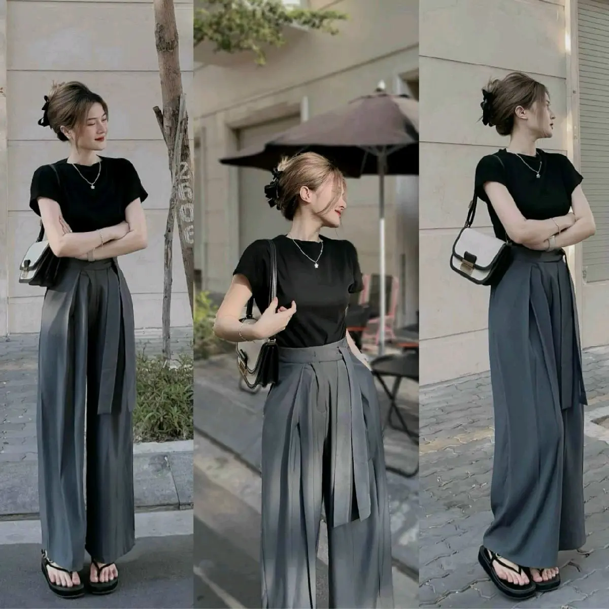 Sét bộ thời trang nữ sang chảnh mặc đi chơi áo tăm gân cổ tròn tay ngắn mix quần ống rộng siêu xinh qc Women Top