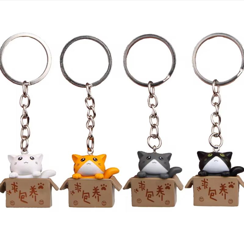 Cartoon Cute Cat Keychain Creative Box Kitten Key Ring Car Key - TikTok ...