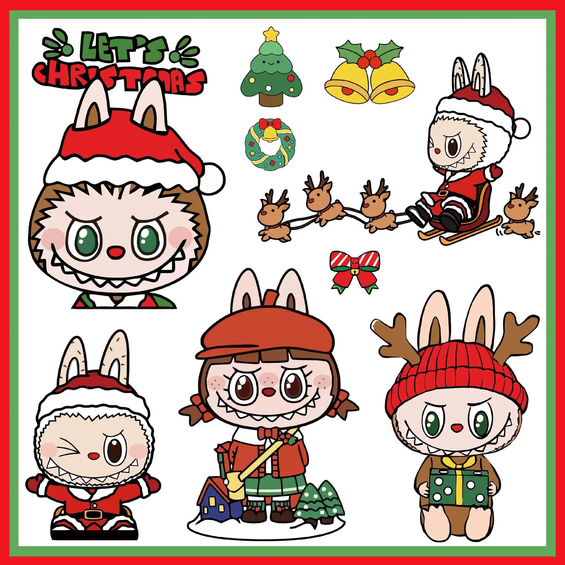 Christmas Cartoon Stickers Labubu Stickers Decoration Motorcycle Electric Vehicle Car Door Window Stickers Labubu Wall Stickers Ornaments taxi  stickers brake  light  sticker sticker  car  light car  light  sticker  night