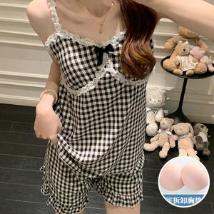 Set Piyama Wanita, Koleksi Musim Panas, Bra Terbina dalam, Rekaan Puteri Bertali, Diperbuat daripada Kapas Awan Dicelup Tali, Selesa untuk Dipakai di Rumah, Sesuai untuk Malam Santai dan Mimpi Manis