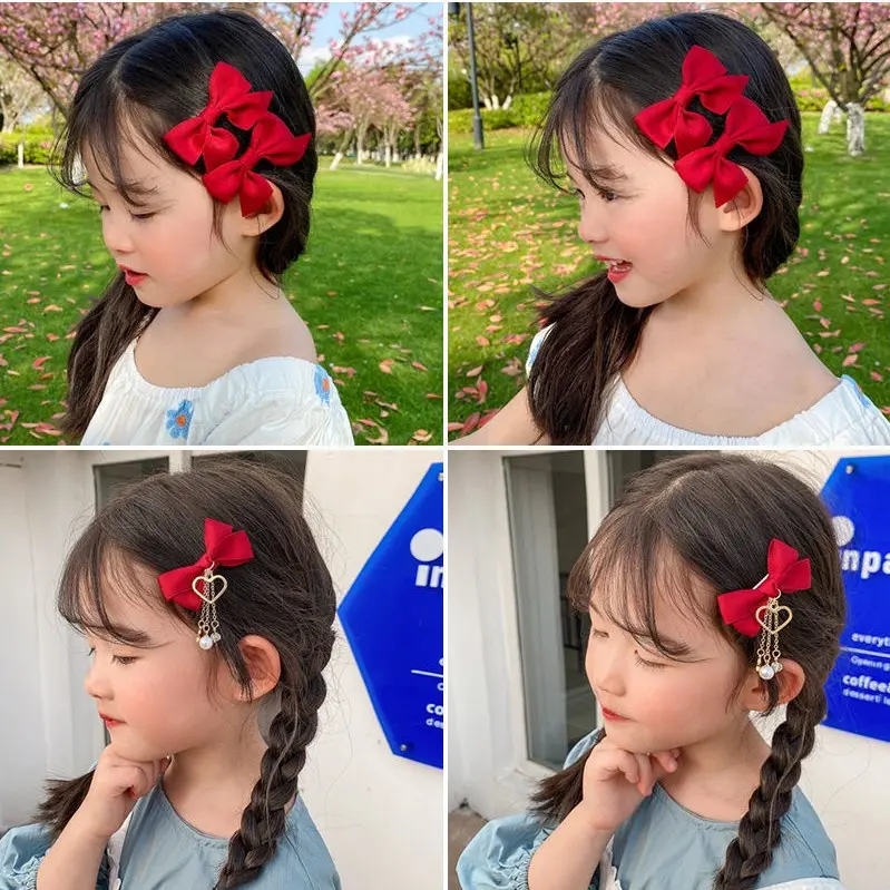 Set 2 kẹp tóc nơ màu trơn đơn giản xinh xắn giá rẻ K87 5