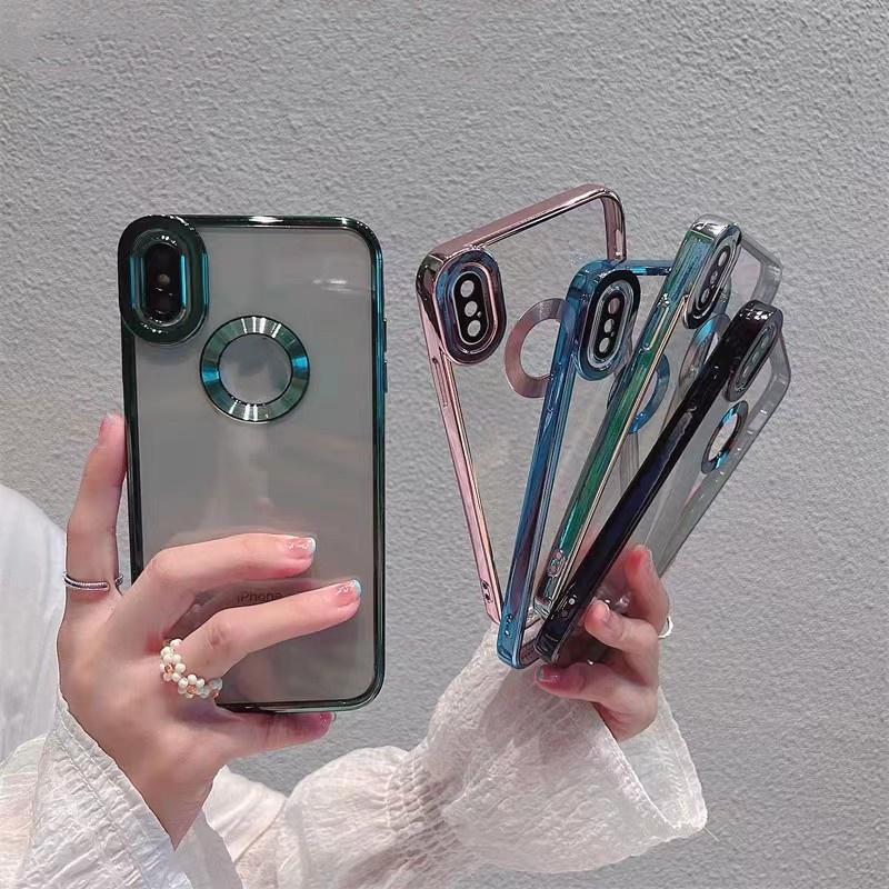 Ốp Điện Thoại Mạ Trong Suốt Thiết Kế Cạnh Thẳng Hình Vuông Tương Thích Với iPhone X XR XS MAX 7 8 6 6s Plus SE 2020 SE 2022 Ốp Lưng Mềm Mạ Có Bảo Vệ Ống Kính Máy Ảnh