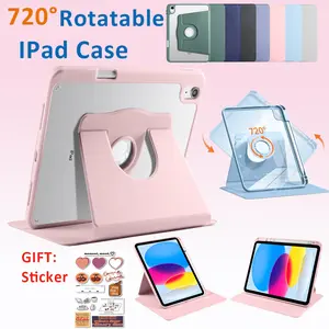 720Rotate Flip Case 10.2 inch iPad 5 6 9 7th 8th Gen Autolock Foldable Case IPad Pro 10 11 Acrylic Crystal Clear Protective Tablet Holder Case with Pencil Holder Cover Protection Casing