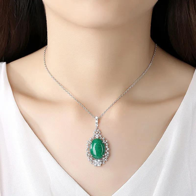 Product Introduction of SEQUITO Unique Oval Cut Emerald Green Stone Pendant Chain Necklace with Cubic Zirconia Fashion Women Anniversary Gift SN014 8