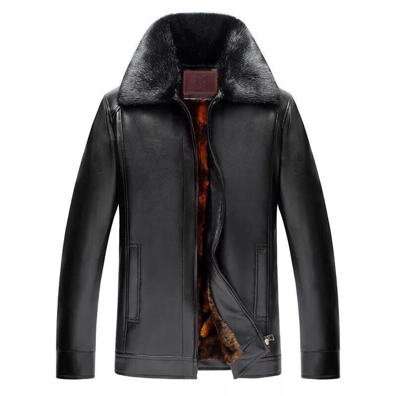 Autumn and Winter Middle-Aged and Elderly Leather Men's Suit Fleece-lined Thickened Pu Coat Dad's Wear Middle-Aged Men's Leather Jacket Leather Pants Nam Sneaker 4