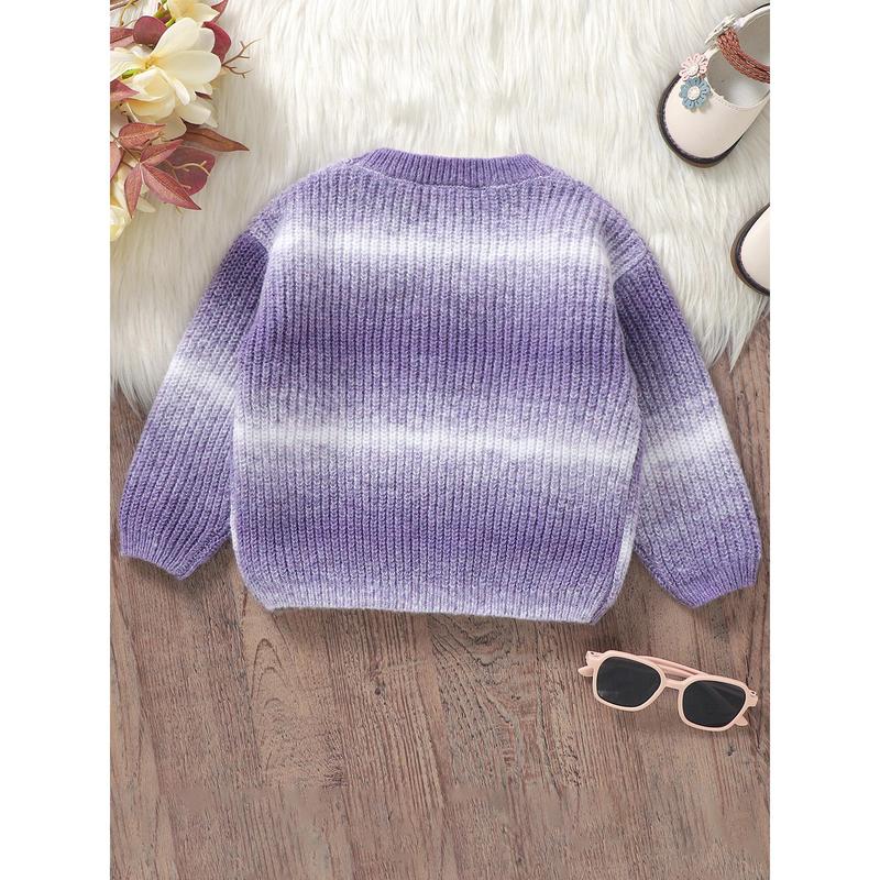 Toddler Sweaters Gradient Color Drop Shoulders Long Sleeve Round Neck Ribbed Knitted Pullover 2