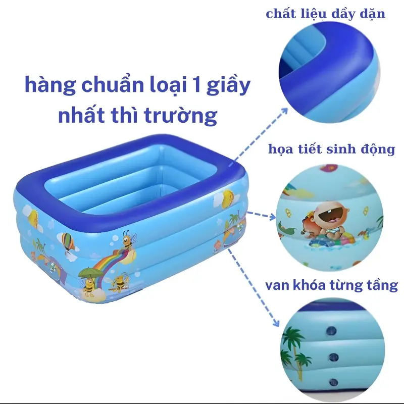 Bể Bơi 1M3 3 Tầng Tặng Kèm Bơm Điện + Bóng + Keo Dán Miếng Vá 1