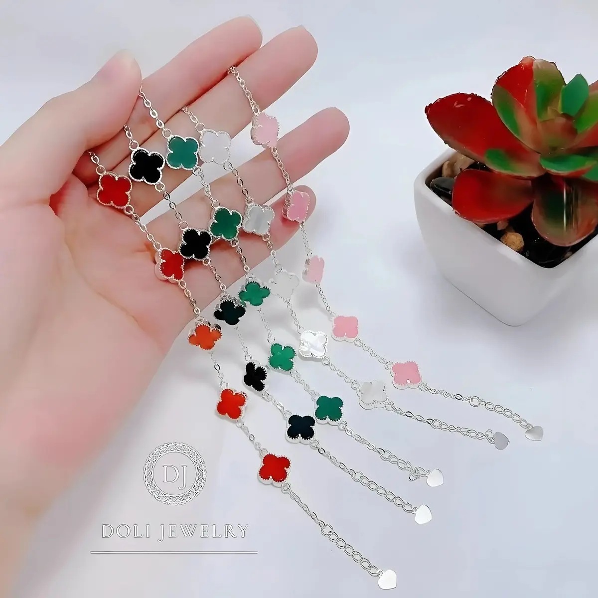 Lắc tay cỏ 4 lá ( 5 màu ) bạc Ý S925 - DOLI JEWELRY L05