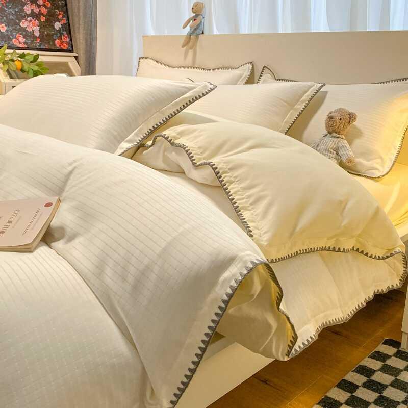 Product Introduction of 4 IN 1 Waffle Crochet Design Bedding Nordic Simplicity Pure Bed Set Quilt Cover Flat Sheet Fitted Sheet Pillowcase Single Queen King Size Camel Color Beddings 0