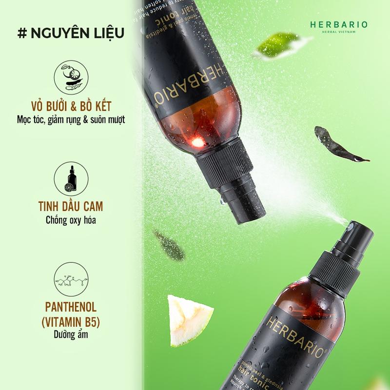 Nước xịt dưỡng tóc Vỏ Bưởi và Bồ Kết Herbario 100ml (pomelo peel & gleditsia) VEGAN - thuần chay 2